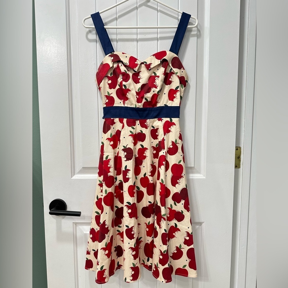 Disney Paris Snow White Dress w/ Apples and Dwarfs Prints
